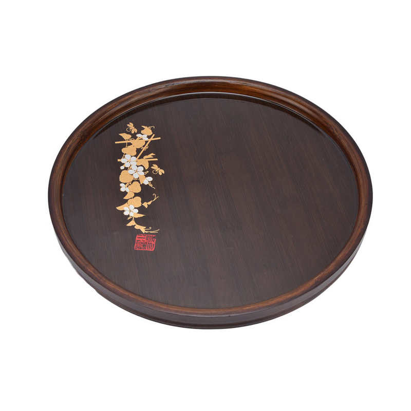 Bamboo Tea Tray Bamboo Serving Tray Artwork Simple for Home: Round trumpet