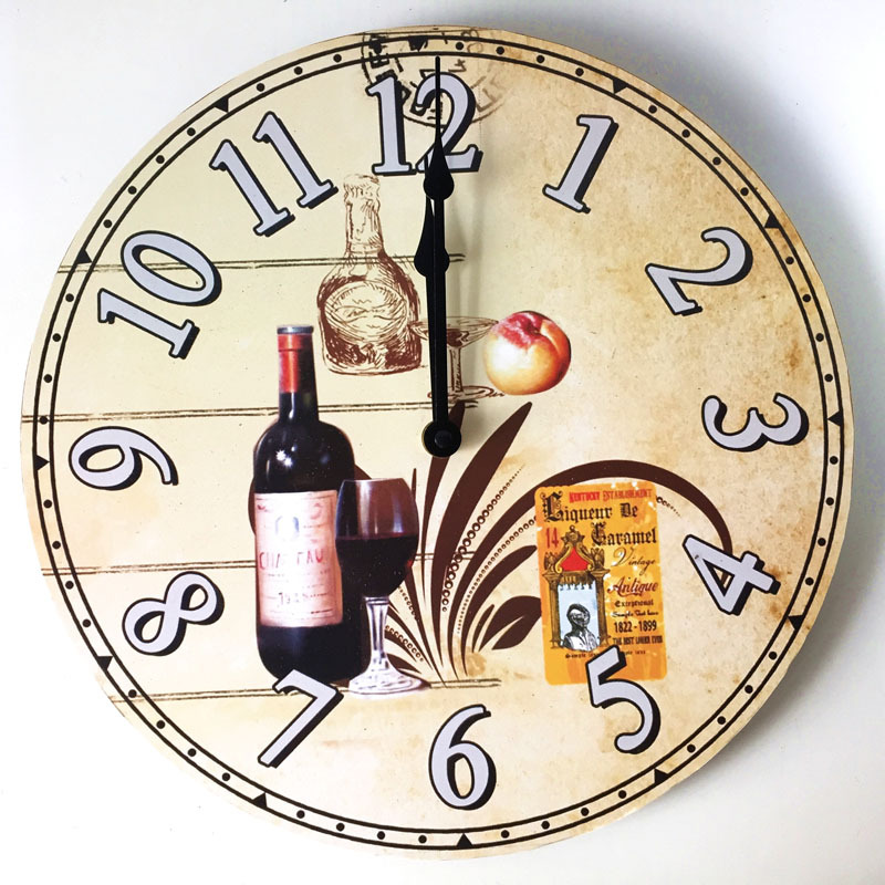 12 inch wall clock, wooden wall clock, retro clock, quartz wall clock, European clock