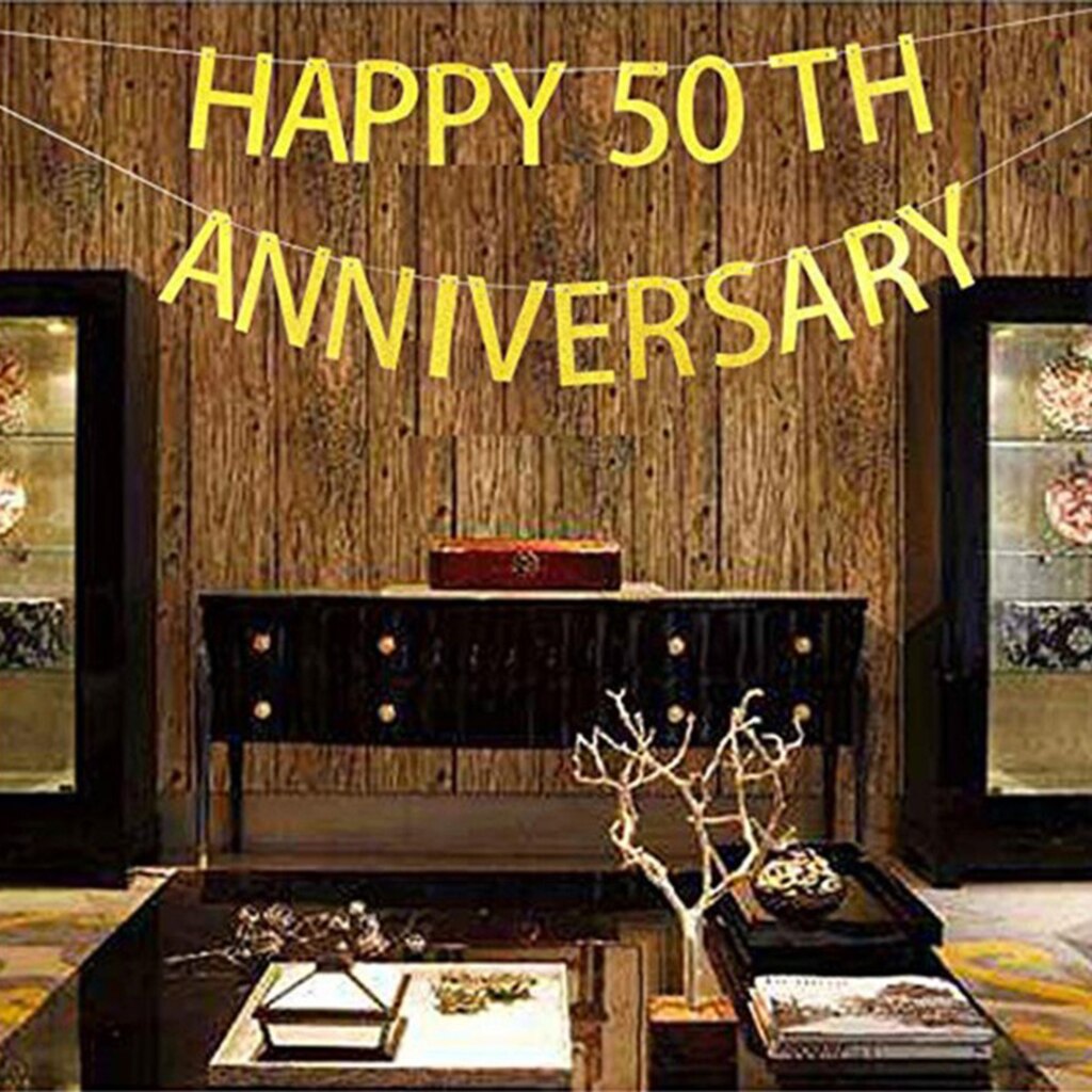 Glitter Happy 50th Anniversary Banner Bell Garland Hanging Sign Photo Prop