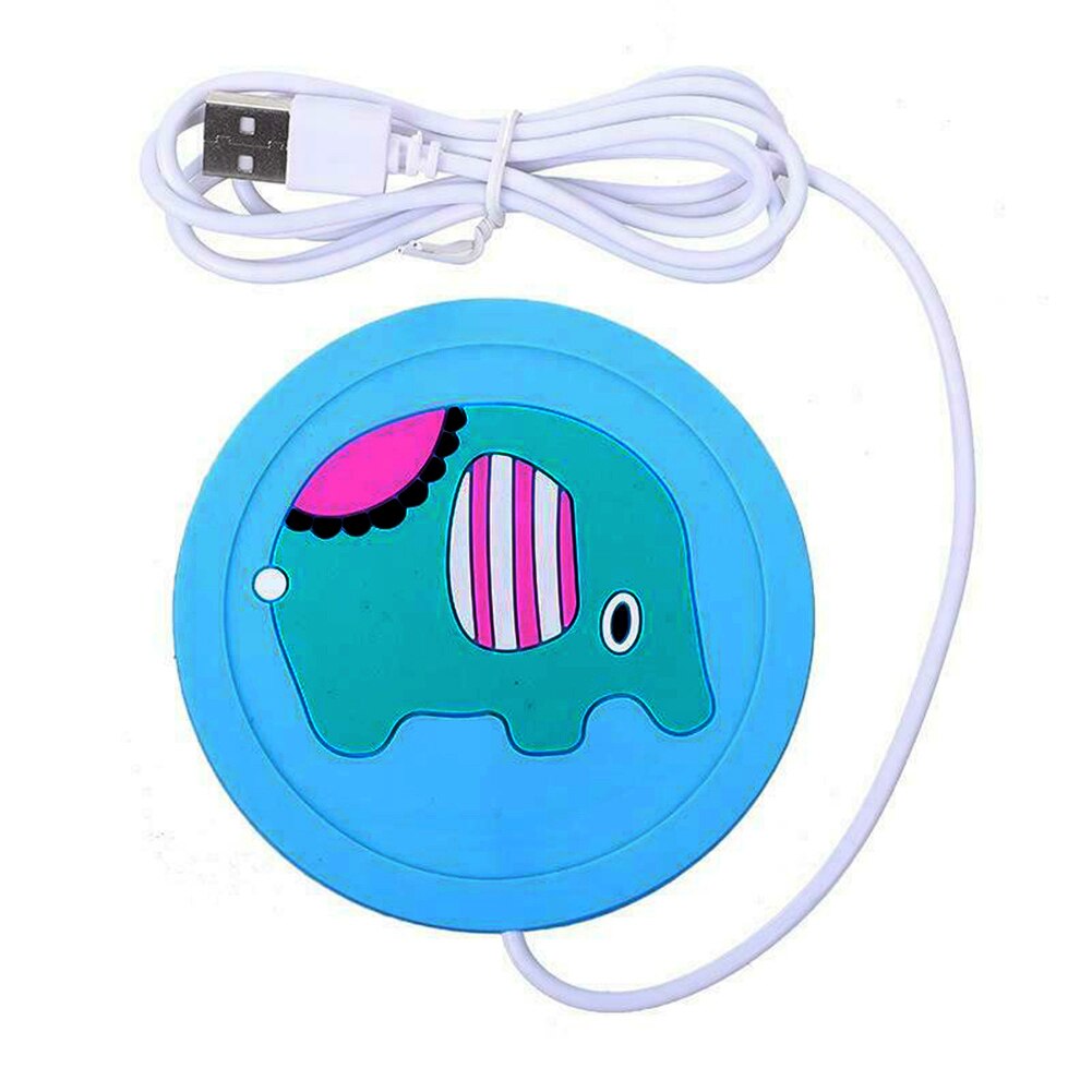 USB Power Suply Tea Coffee Cup Mug Warmer Heating Cup Mat Pad Coasters for Office SP99: blue elephant
