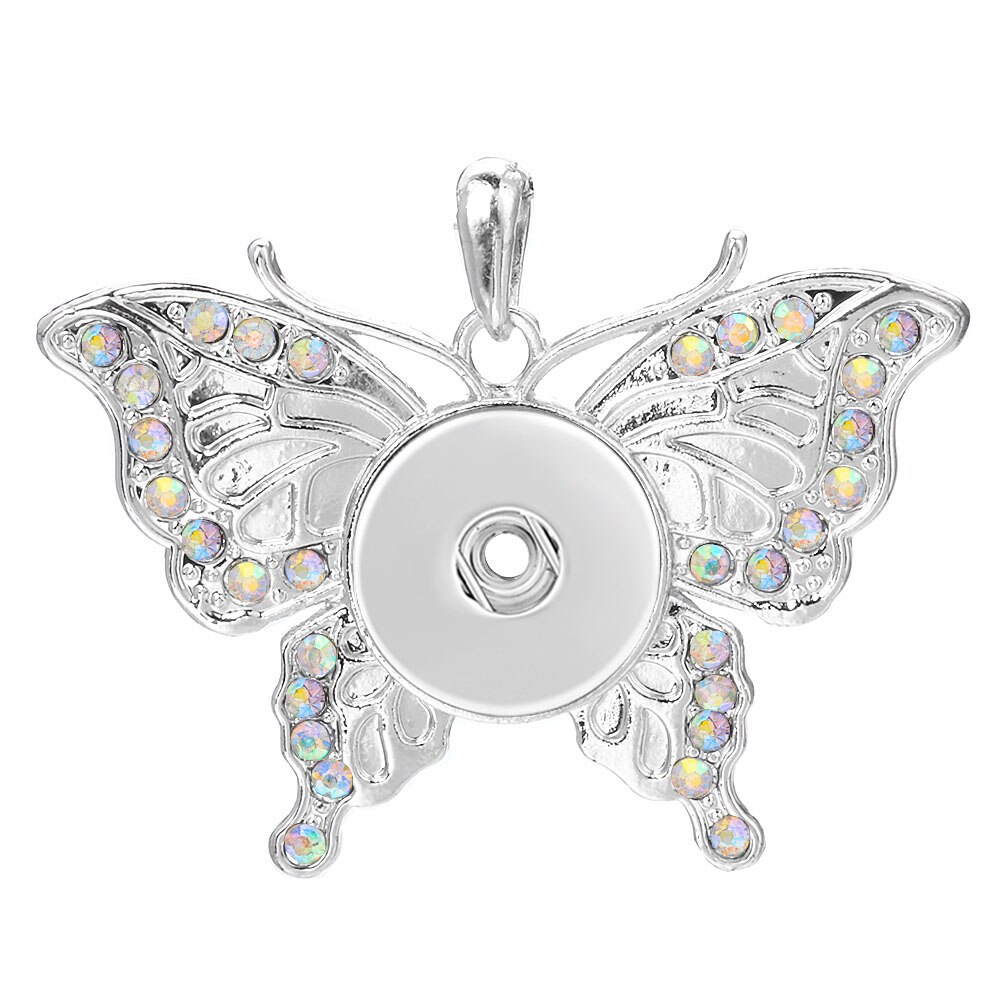 Colorful Butterfly Snap Button Pendant Jewelry Fit 18mm Metal Snap Buttons Jewelry Snap Pendant Necklace ZG146