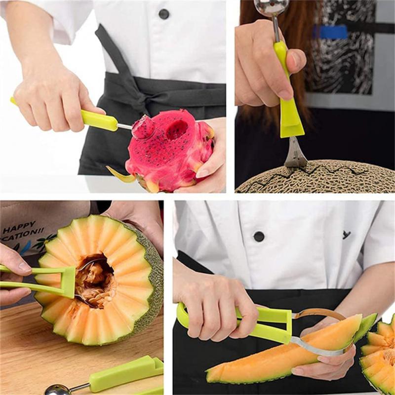 Kitchen Fruit Slicer 4In1 Carving Knife Watermelon Slicer Cutter Scoop Fruit Platter Fruit Dig Pulp Separator Tools Bar Gadgets