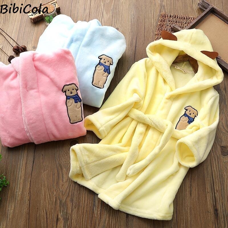 Autumn Winter Bathrobe Kids Sleepwear Robe Children Bath Robe Warm Soft Pajamas For Girl Boy Teenage Flannel Robe