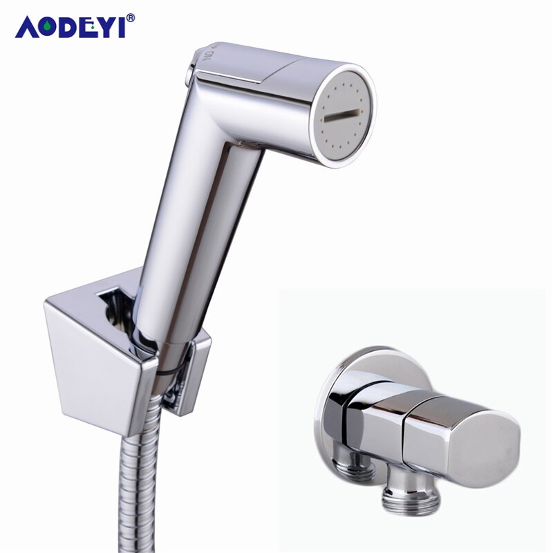 Toilet badeværelse håndholdt bidet spray ble bruser sprøjtesæt flow abs kontrol bærbar shattaf jet douche kit sort/krom: Krom med ventil