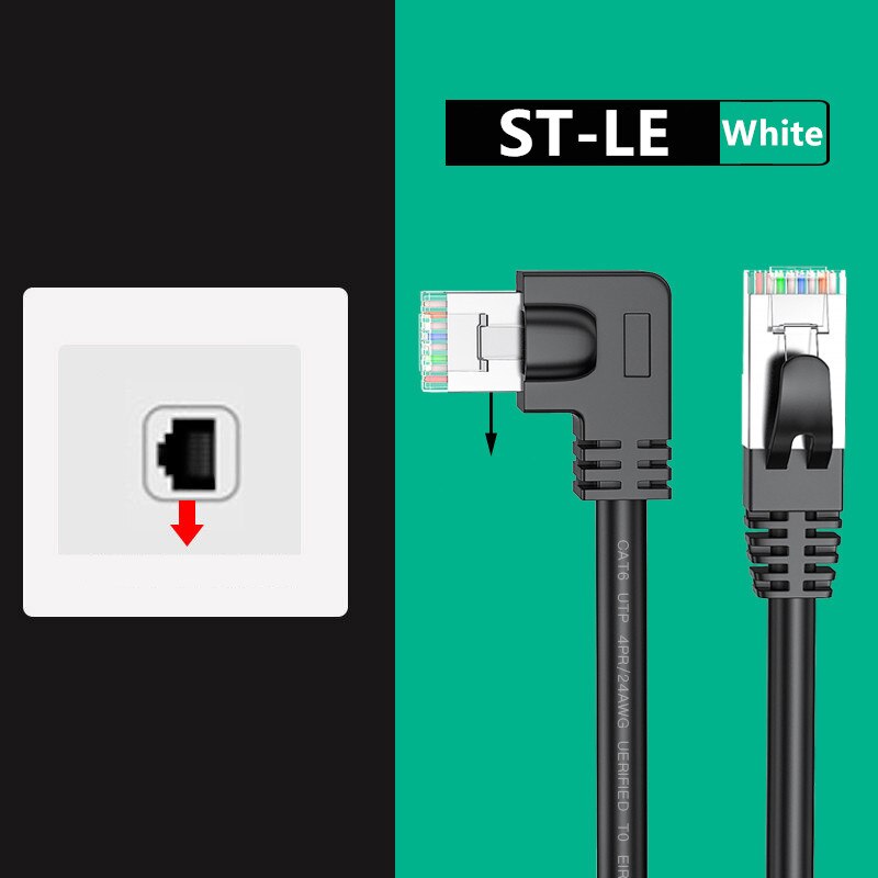 Kot6 kabel Ethernet RJ45 kątowy kabel sieciowy UTP skrawek sznur 90 stopni Kot 6 przewód Lan robić laptopa router TV, pudełko biały czarny: ST-LE-czarny / 10m