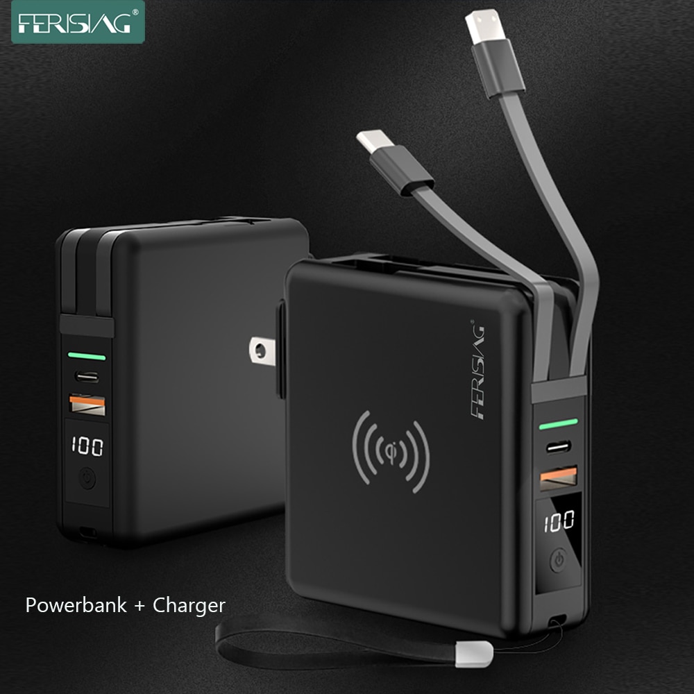 FERISING 10000mAh 15W Wireless Power bank + PD Fast Quick Charge Type-C USB C QC3.0 Powerbank for iPhone Samsung Xiaomi Charger