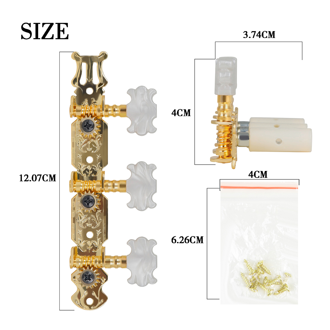 Classical Guitar Knobs Triple Guitar Tuners Machine Head Classical Guitar Tuning Pegs Knobs Classical Guitar Accessories Parts: Yellow