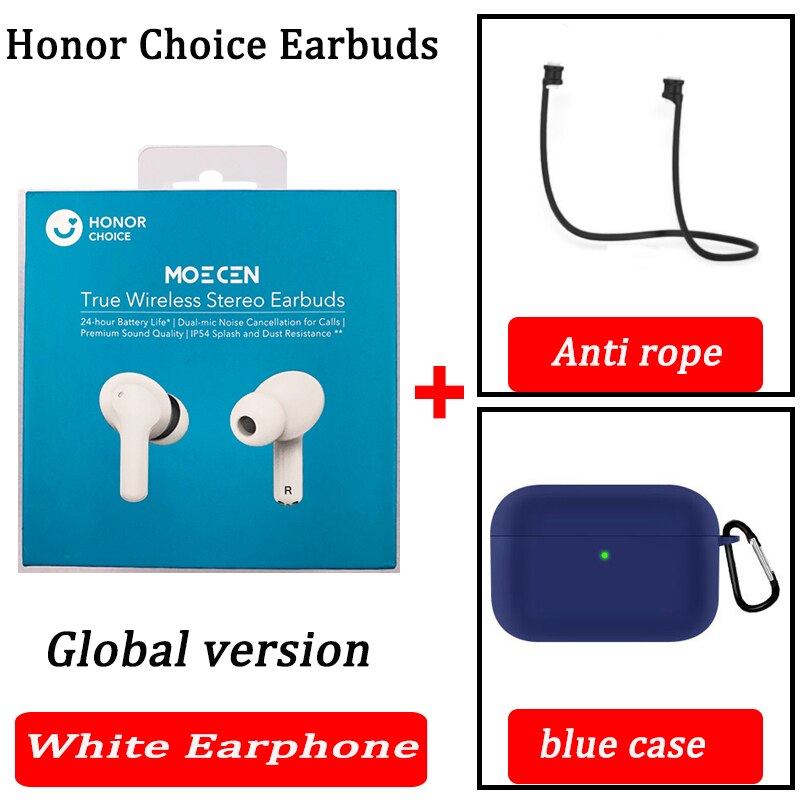 Global Version Honor Choice True Wireless Earbuds TWS Wireless Bluetooth Earphone Dual-microphone Noise Reduction Bluetooth 5.0: white n blue global