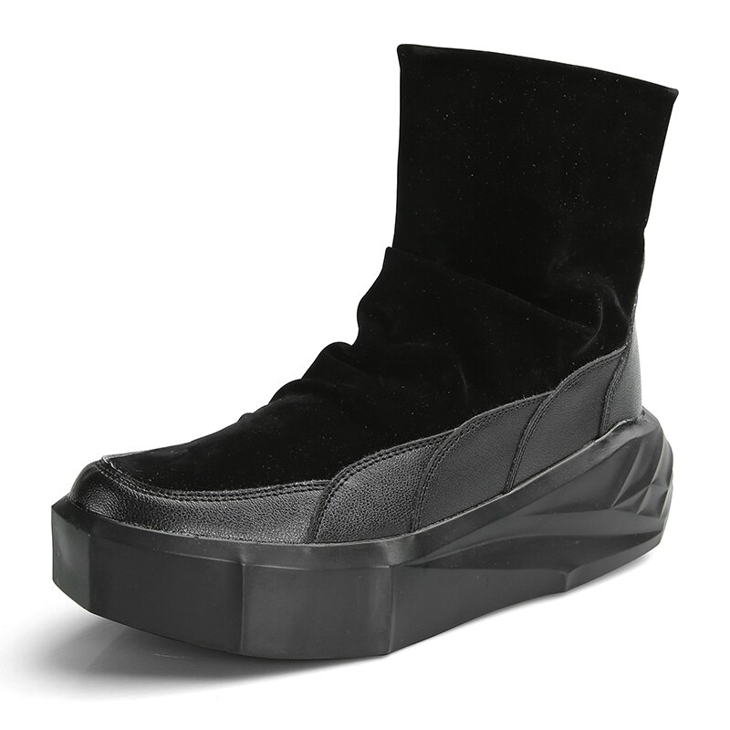 Hoge Top Platform Laarzen Mannen Rits Casual Schoenen Zwart Warme Slip Op Snowboots Mannen Comfortabele Winter Mannen Suède laarzen Botines: Black Y86 / 39