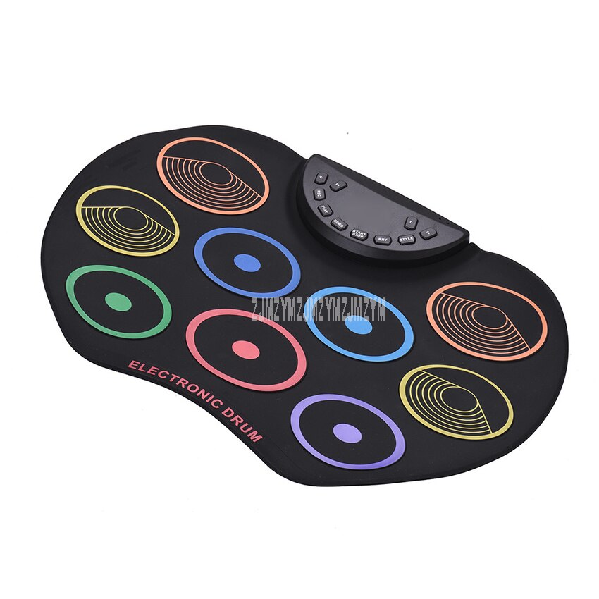 Portable Mini Digital Electronic Drum Kit 9 Drum Pads Silicone Roll-Up Drum Set With Drumsticks Foot Pedal for Beginner Kids