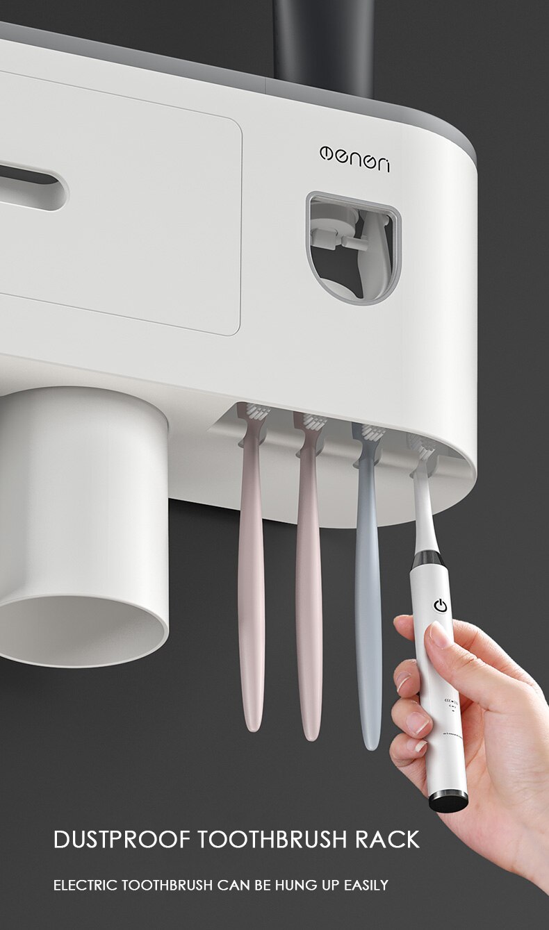 Toothbrush Holder Wall Automatic Toothpaste Squeezer Dispenser Magnetic Adsorption Inverted Cup Storage Rack Bathroom Accessorie