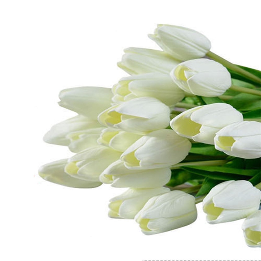 Null Tulpe Künstliche Blume Latex Real berühren Braut Hochzeit Strauß Heimat Dekor, 10 stücke Gelb: Weiß