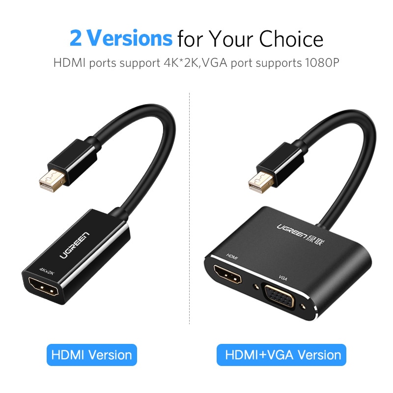 Ugreen Mini DisplayPort to HDMI VGA Adapter Thunderbolt 2 Converter DP Cable for MacBook Air 13 Surface Pro 4 Mini DisplayPort