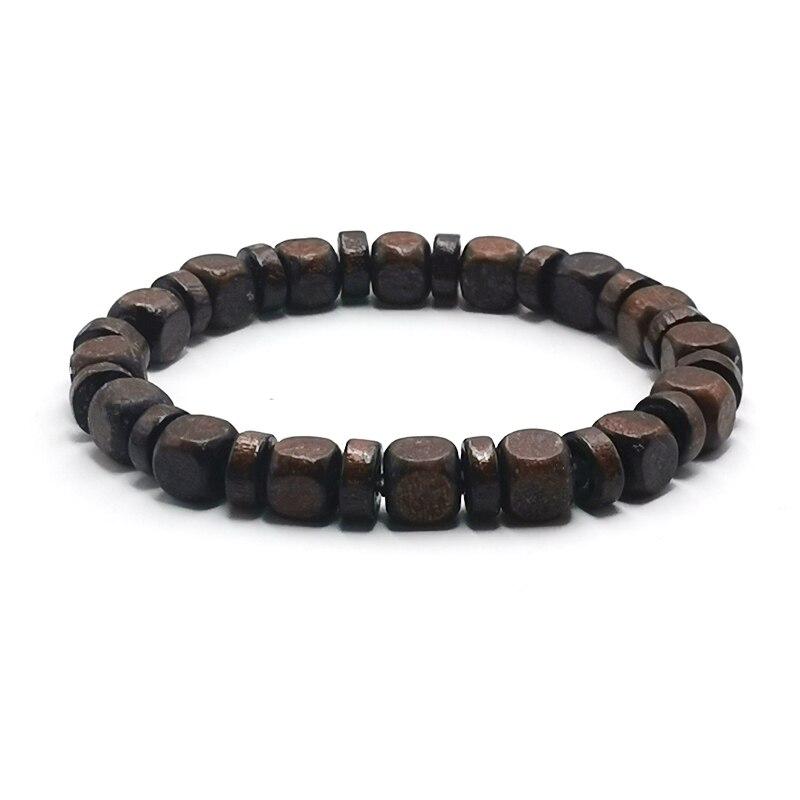 Minimalist Vintage Square Wooden Beads Bracelet Men Handmade Wood Strand Braslet Women Yoga Meditation Jewelry