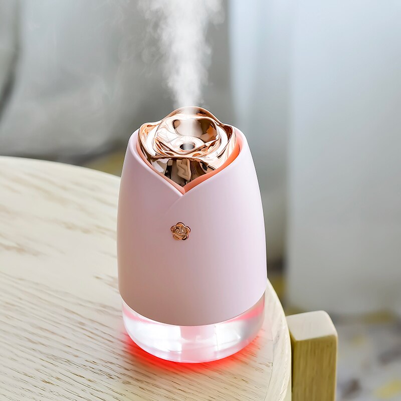 Bil æterisk olie diffusor mini ultralyd rose luftfugter led lys usb aromaterapi fogger bil luftfrisker