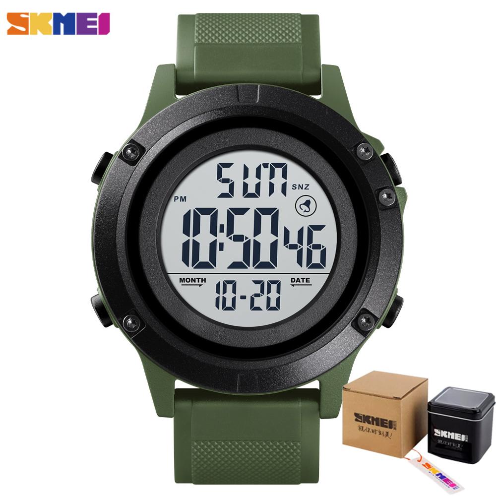 Skmei herr digital klocka 2 tid vattentät sport armbandsur herr date week väckarklocka elektronisk herrklocka montre homme 1508: Grönvit med låda