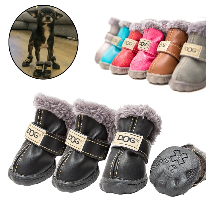 A Set of 4 Dog Shoes, Winter Teddy pet Foot Protection Cover can not be Dro Fino-Wear Winter, Super Warm, and Waterproof 4-Piece Set Dog Boots
