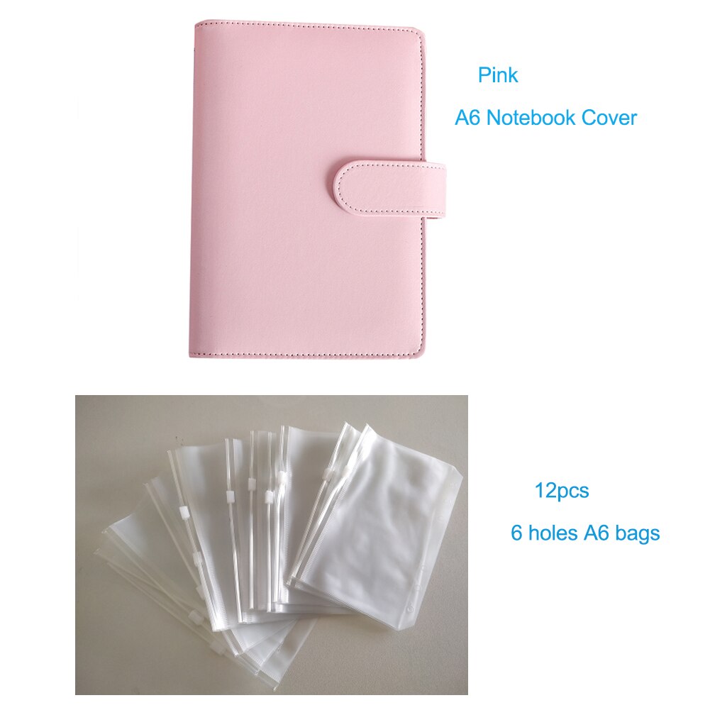 PU pelle Macaron A6 copertina per Notebook Budget raccoglitore ufficio scuola Agenda settimanale personale Agenda organizzatore: pink with 12 A6 bags