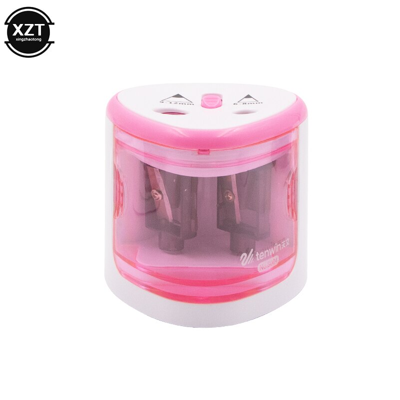 Sacapuntas eléctrico automático para estudiantes, Sacapuntas de doble agujero con Interruptor táctil, para el hogar, escuela, oficina y escritorio, material de papelería: Rosa