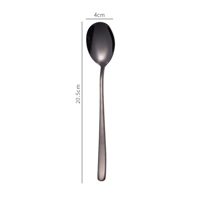 1PC Cake Dessert Forks Stirring Spoons Stainless Steel Colorful Long Handle Coffee Ice Cream Scoop Kitchen Tableware Supplies: Black spoon