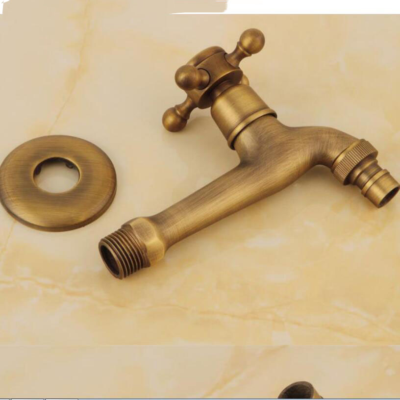 Luxury Decorative outdoor Bibcock Garden faucet tap Antique Brass Finish Bathroom Wall Mount Washing Machine Water Faucet Taps