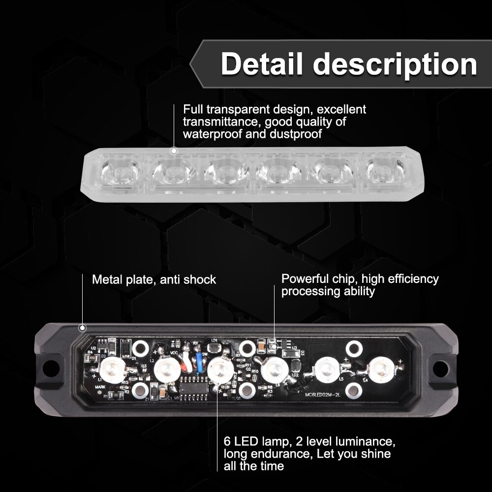 Bogrand signal side led gitter lighthead strobe 12v-24v vandtætte advarselslys 18w synkrone blinkende lys bjælke til lastbiler