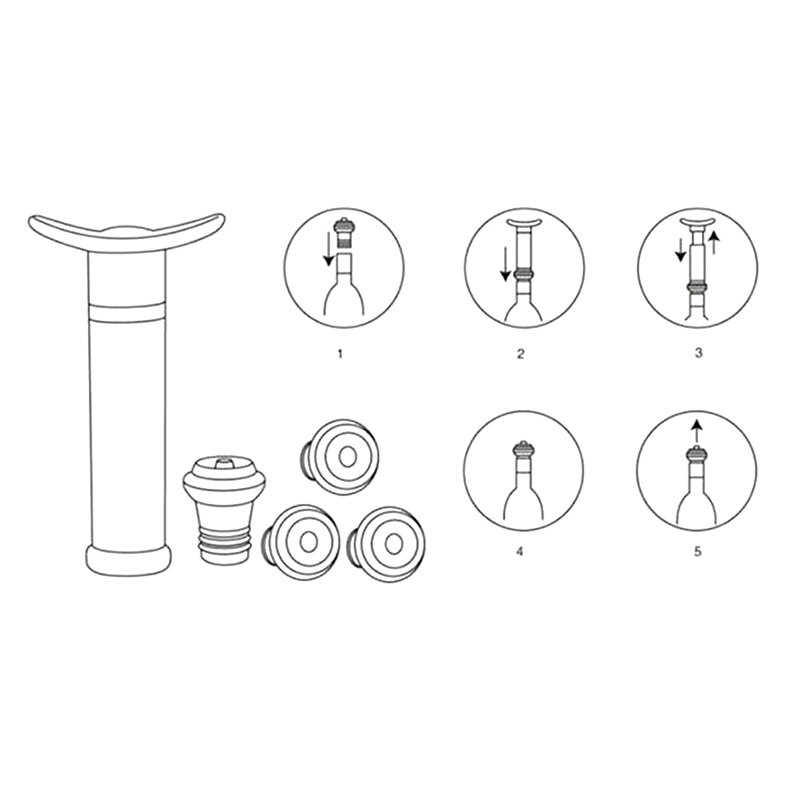 Stoppers Pomp Wijn Saver Vacuüm Fles met 4 x Vacuüm Roestvrijstalen Wijn Pomp Sealer Onderhouder Set