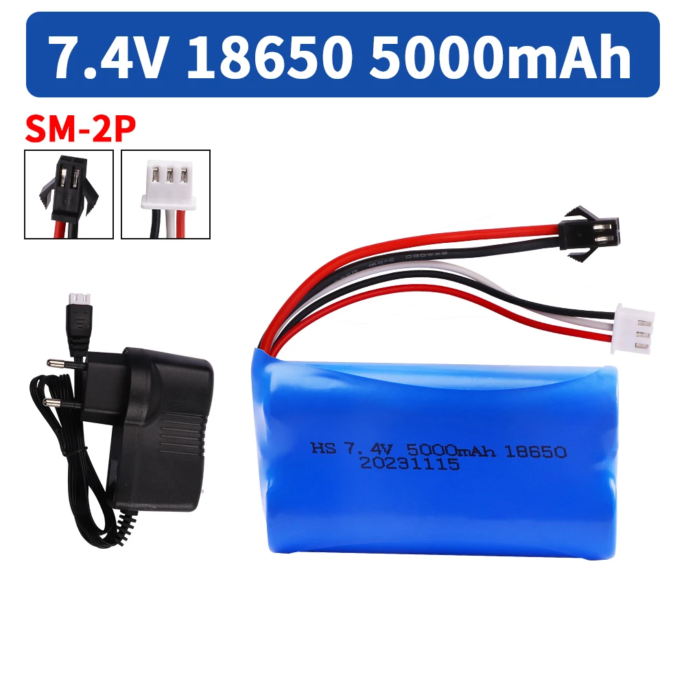 18650 Batterij 7.4V 5000mAh Lipo Batterij SM Plug voor WPL MN99S D90 U12A S033g Q1 H101 H103 Rc boten Auto Tanks Onderdelen: green