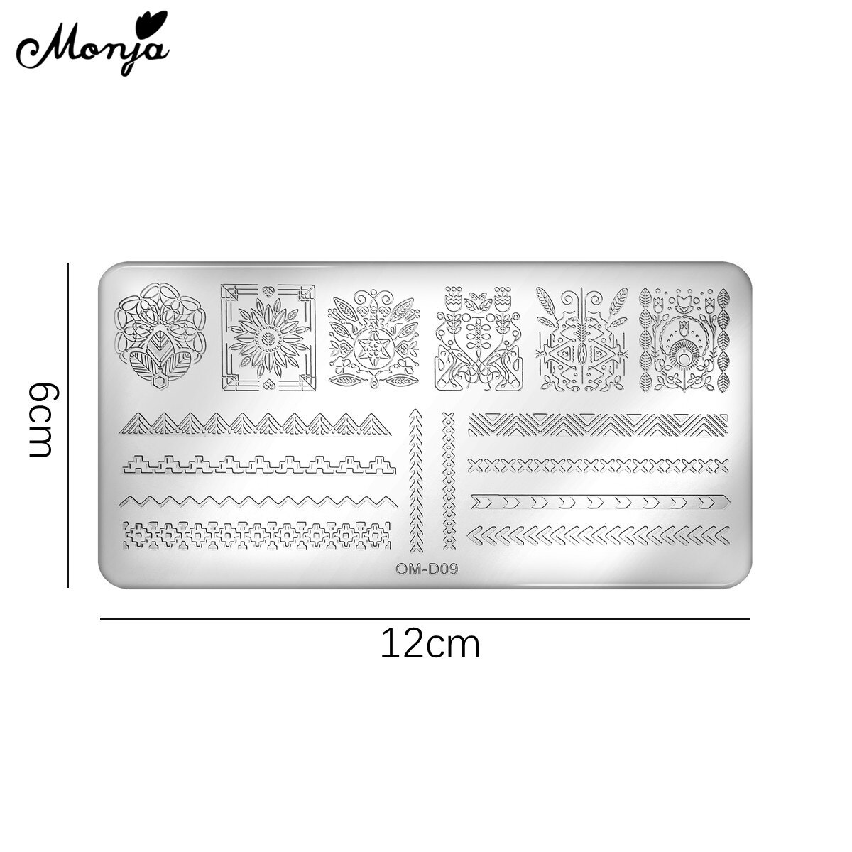 Monja 10 Stile Nagel Kunst Vorlagen Blume Ebene Streifen Geometrische aufbringen Stanzen Platten Druck Schablone DIY Manikübetreffend Werkzeug