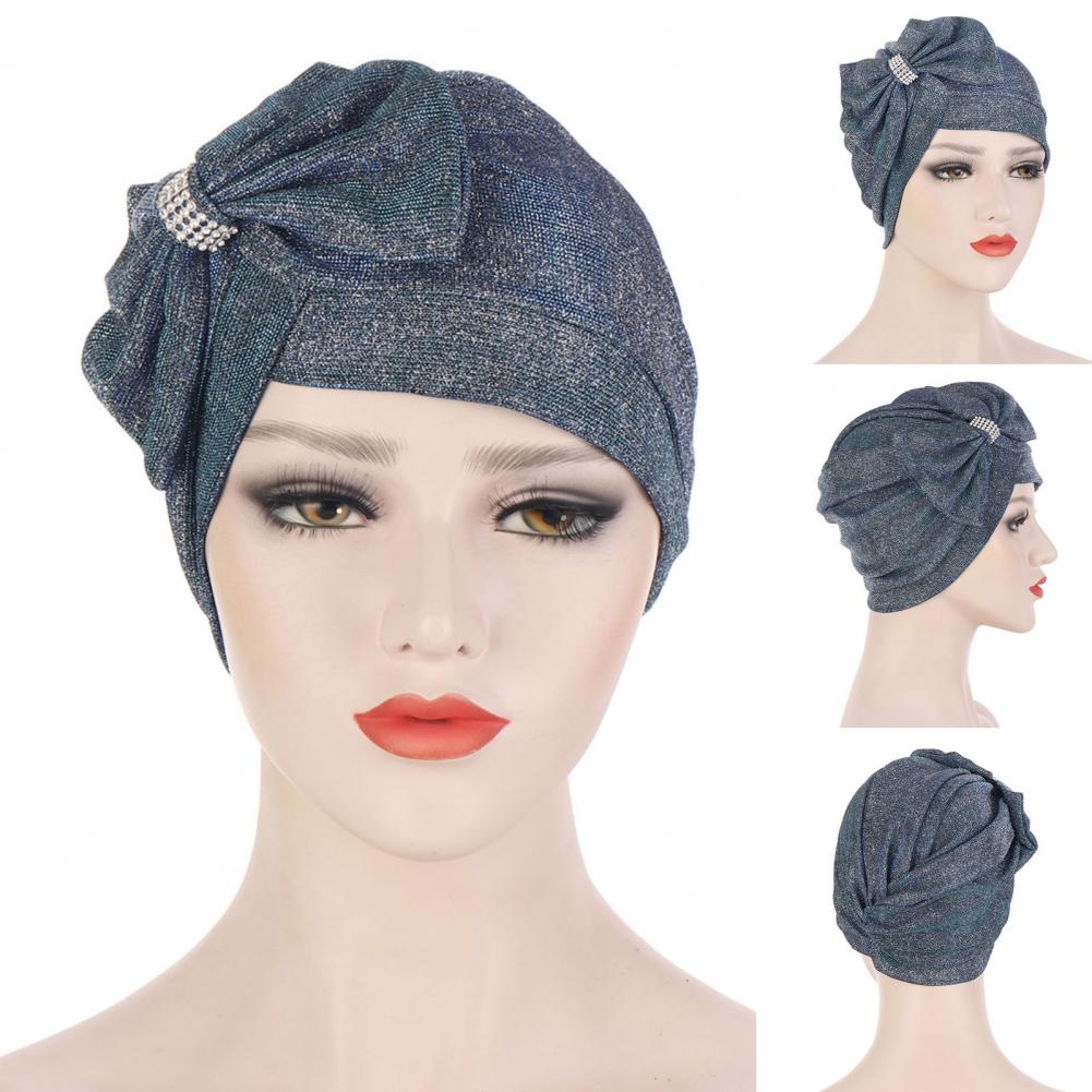 Tulband Cap Effen Kleur Vrouwelijke Glitter Warme Boog-Knoop Beanie Hoed Beanie Headwrap Voor Wassen Gezicht