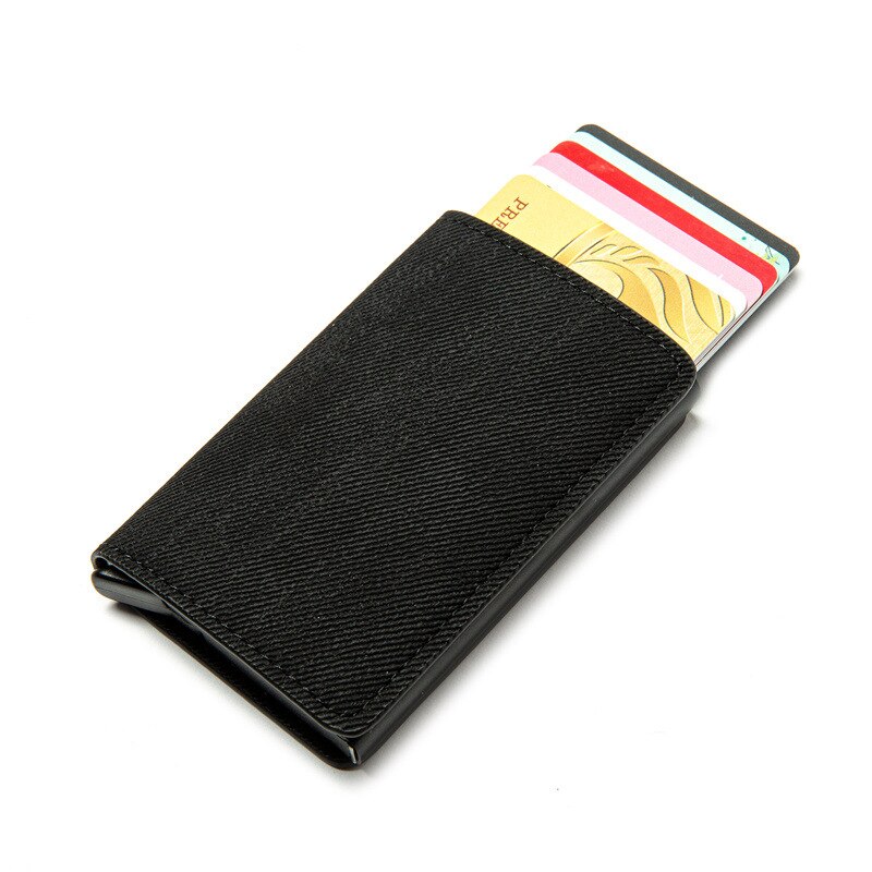Mini Cartera de aluminio de Metal para hombre y mujer, tarjetero inteligente Rfid: Negro