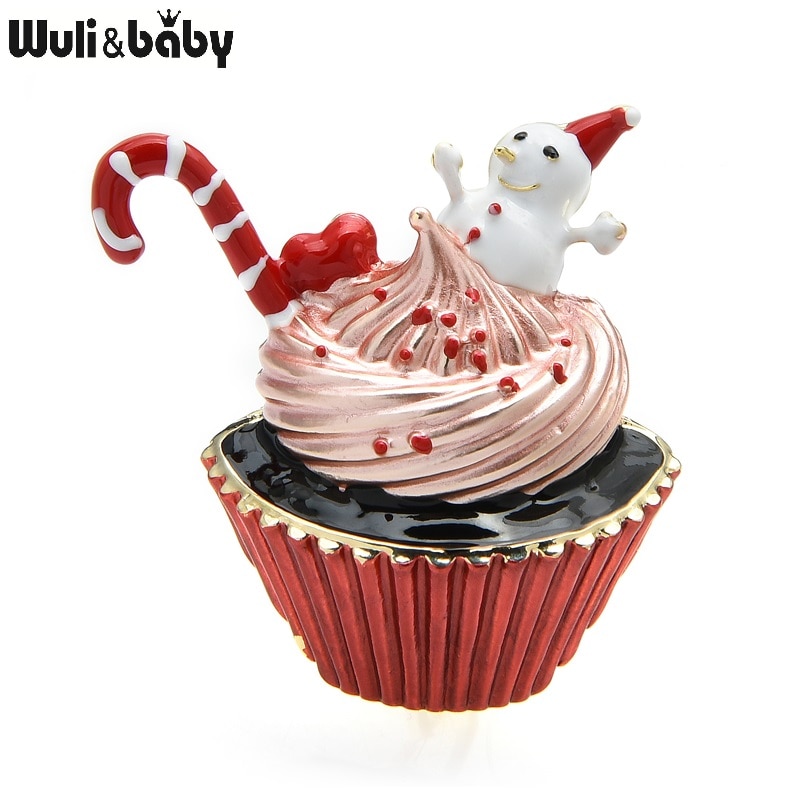 Wuli & Baby Kerst Cup Cake Broches Jaar Enamel Snowman Dessert Broche Pins