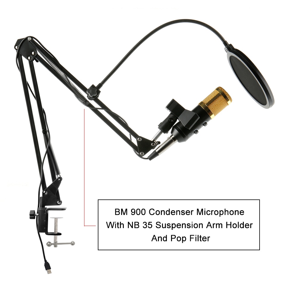 Gevo  bm 900 usb mikrofon kondensator studio med stativ stativ og pop filter mikrofon til datamaskin karaoke pc oppgradert fra  bm 800