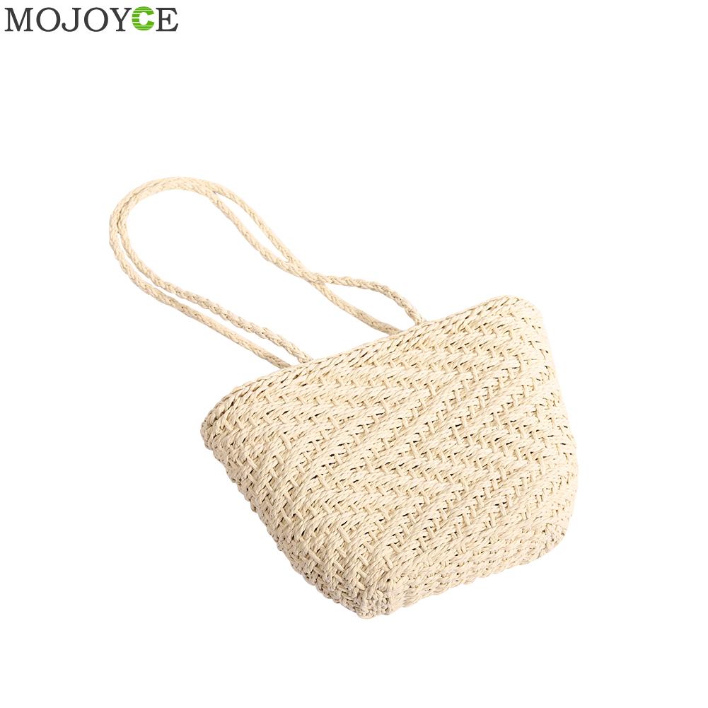 Vintage Straw Shoulder Weaving Bucket Beach Bag Women Woven Rattan Small Beach Summer Bucket Totes Handbags