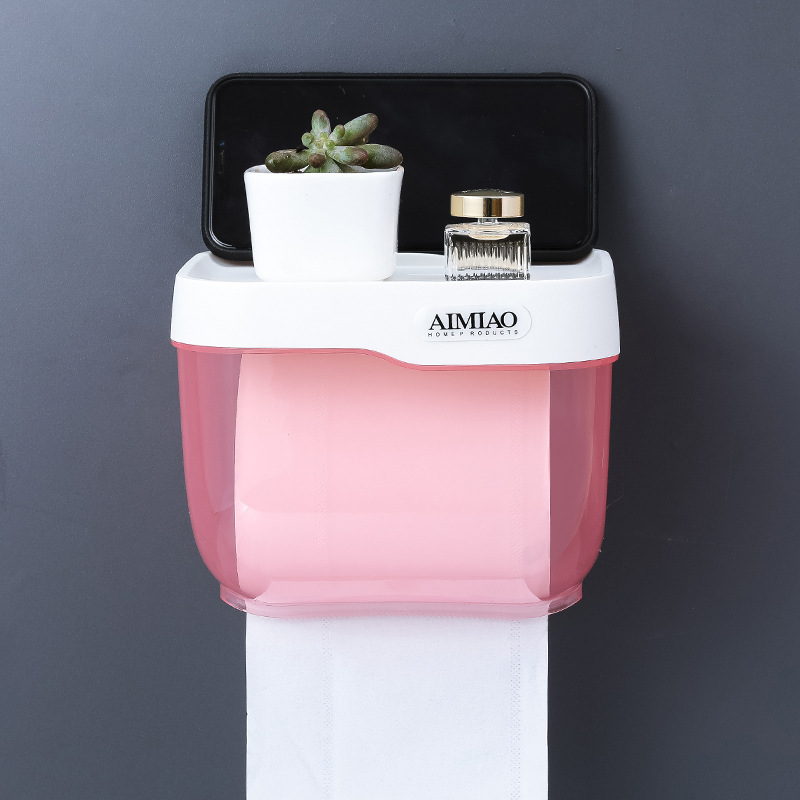 Waterproof Toilet Paper Holder Wall-mounted Toilet Paper Dispenser Tissue Box Bathroom Accessories for Bathroom Home: Small Pink