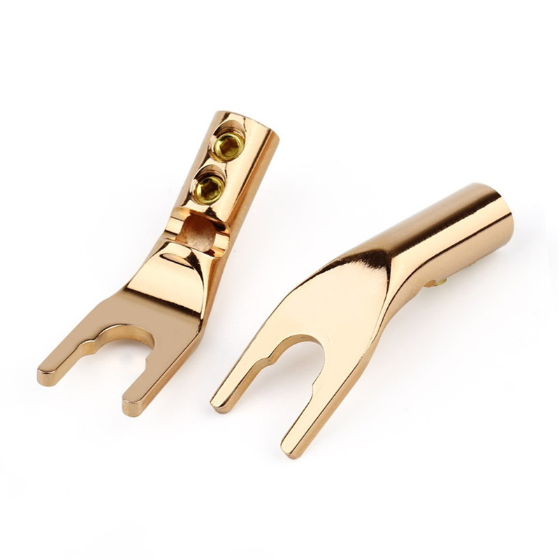 4.2MM Y/U Y Shaped Clip Banana Plug Audio Jack Solder Wire Conenctor Gold/Rhodium Plated Purple Copper HiFi Speaker Connectors