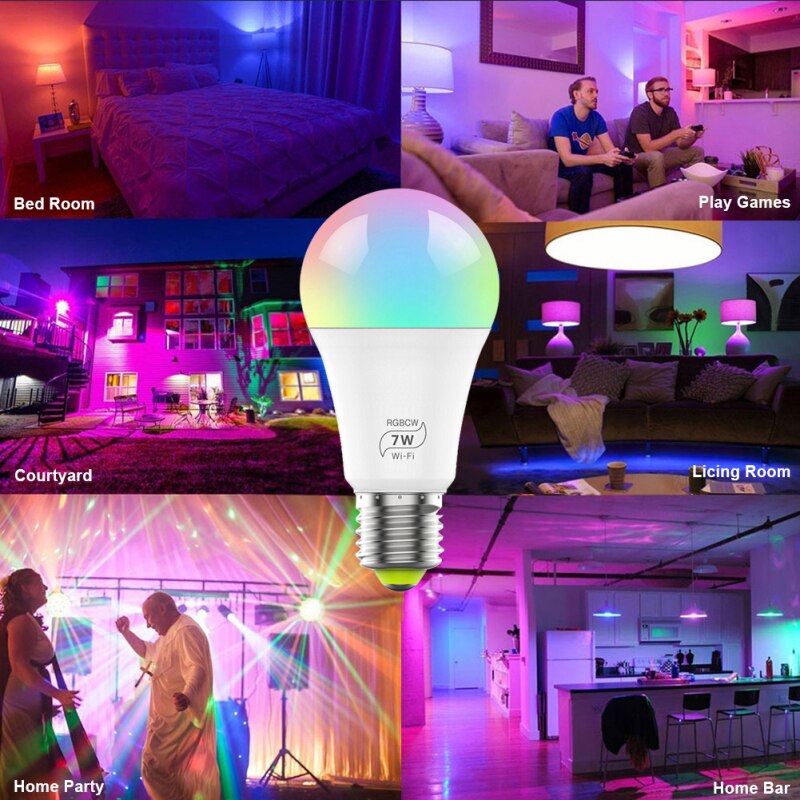 2pcs E27 AC100-240V WiFi Smart Light Bulb Dimmable Multicolor Wake-Up Lamps Compatible With Alexa And Google Assistant For Home
