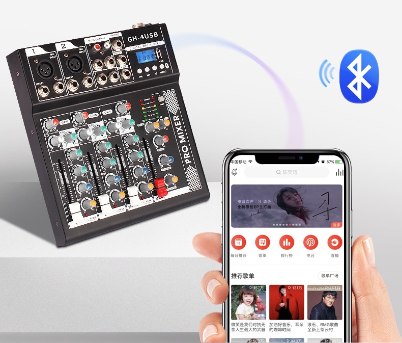 Mini Audio Mixer Karaoke Mixing Console Sound Bluetooth Record Computer Playback 48v Phantom Power Delay Repaeat Effect BT Mixin