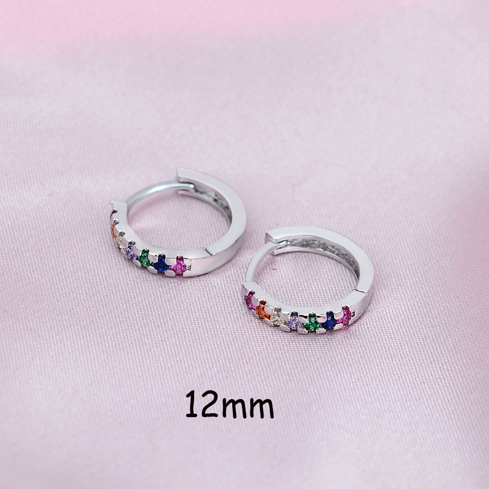 Classic Eenvoudige Kleine Regenboog Zirconia Stud Huggies Oorringen Voor Vrouwen Mannen Dikke Ronde Cirkel Earring Piercing: silver-rainbow-12mm