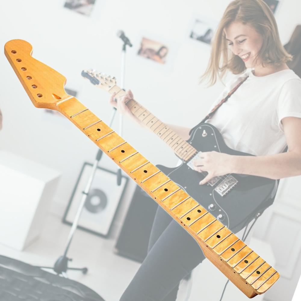 22 fret yellow shiny maple guitar neck maple fingerboard with point for