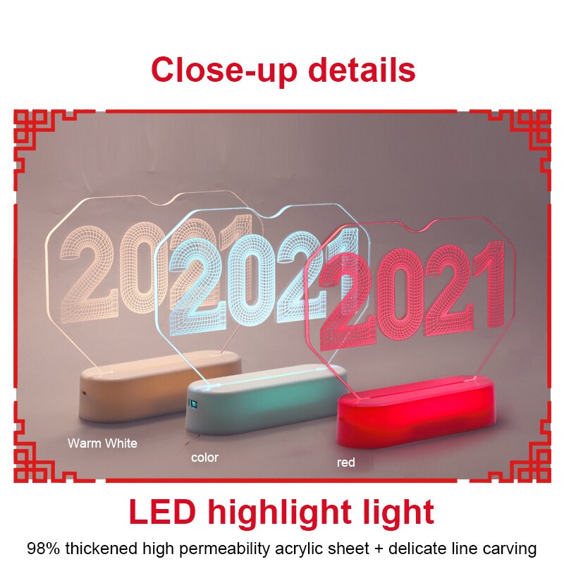 1Pc Christmas Light 3D LED Acrylic Ornament Night Light Atmosphere Lamps Room Decoration Home Party Christmas Lighting