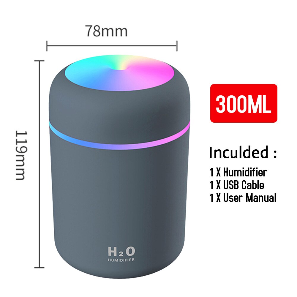 Draagbare Mute Vlam Licht Luchtbevochtiger Stille Aroma Diffuser Huishoudelijke Kantoor Kamer Water Mist Maker Essentiële Oliën Spuit: E