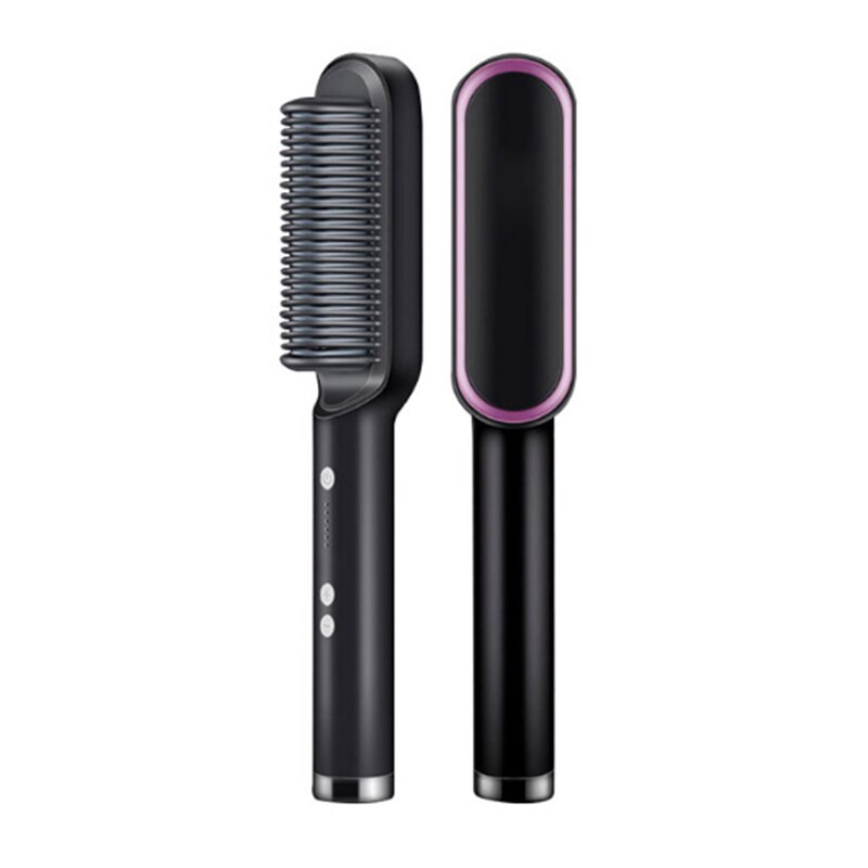 Hair Straightener Brush 2 In 1 Ionic Straightening Brush With 3 Heat Levels Fast Ceramic Heating Anti-Scald Straightening Comb: black / UK
