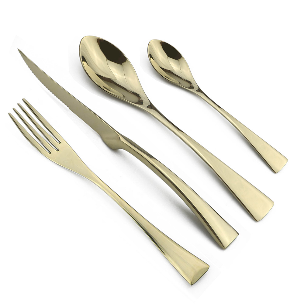 Jankng 4-Pcs 18/10 Roestvrij Staal Bestek Set Zwart Servies Steak Mes Vork Lepel Theelepel Bestek Eten Servies: Champagne Gold