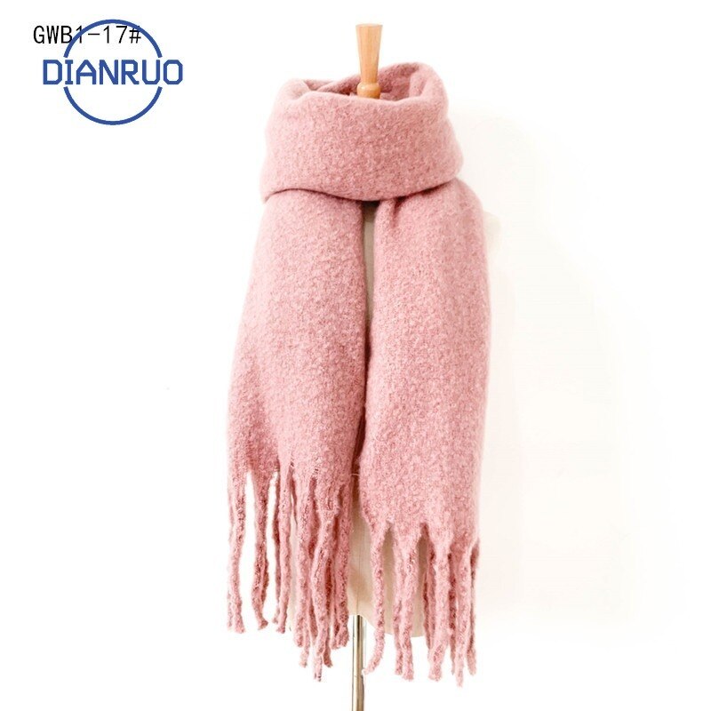 DIANRUO doux cachemire tricot écharpe pour les femmes hiver foulards Hijab solide Pashmina dame châle envelopper Double face écharpes Q351