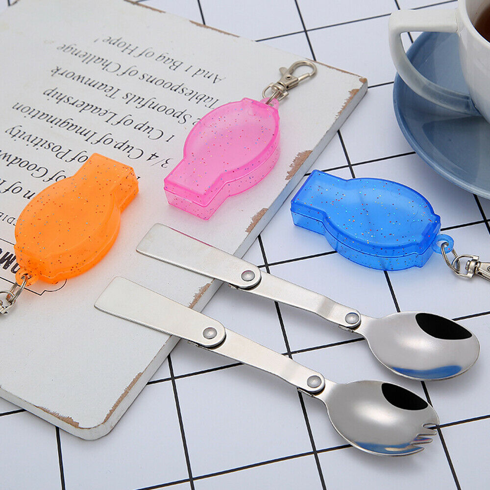 3 kleuren opvouwbare vorken outdoor camping servies keuken reizen wandelen roestvrij staal zak draagbare schep soep koffielepel