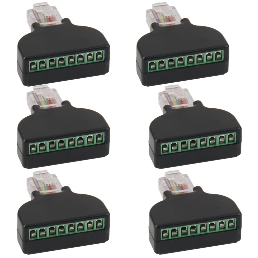 6 Stuk RJ45 Ethernet Male Naar 8 Pin Av Terminal Schroef Adapter Converter Block Cctv + 6Pcs Mini Schroevendraaier