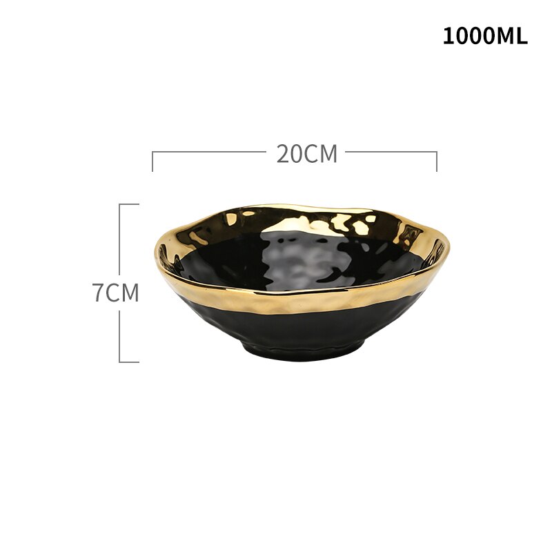 Nordic Ceramic Bowl White Black Gold Side Bowl Household Large Personality Xin Ramen Udon Noodles Korean Bibimbap Salad Bowl: D