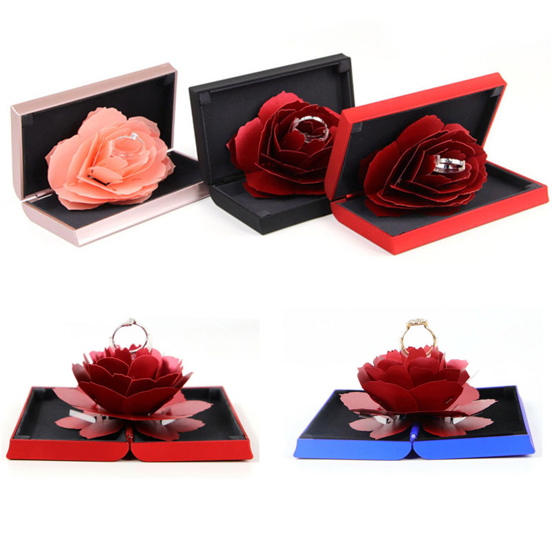 3d pop-up rozen ringdoosjes, opvouwbaar, draaibaar rozen ringdoosje, verjaardag, valentijnsdag, bruiloft, verloving, sieraden display dozen