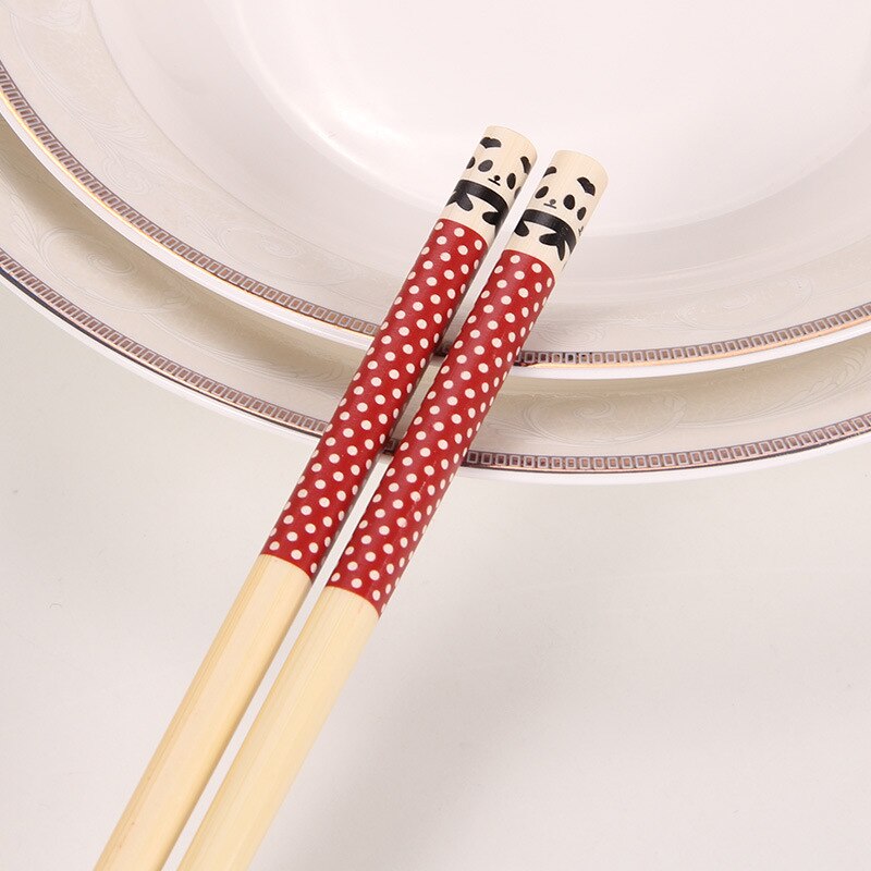 5 pièces/ensemble baguettes en bambou Panda Dot bois cuisine Restaurant cantine vaisselle réutilisable pour riz Sushi boeuf hacher bâtons cuisine